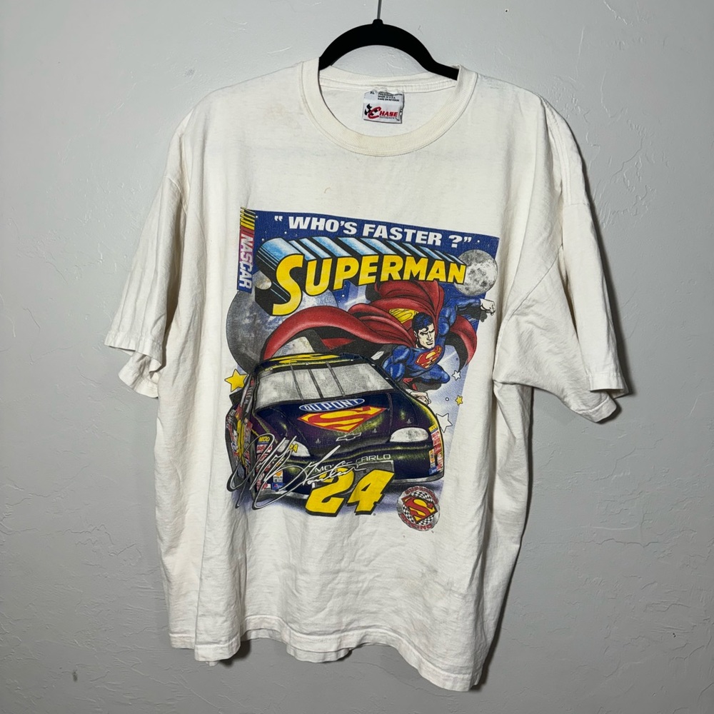 Mens XL Vtg '99 Jeff Gordon Superman T Shirt NASCAR Chase Authentics White Chevy